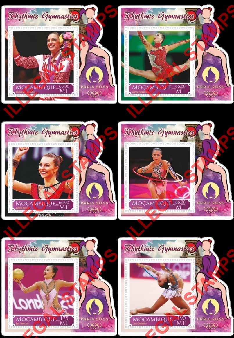 Mozambique 2020 Olympic Games in Paris in 2024 Gymnastics Counterfeit Illegal Stamp Souvenir Sheets of 1 Mozambique 2020 Olympic Games in Paris in 2024 Gymnastics Counterfeit Illegal Stamp Souvenir Sheets of 1