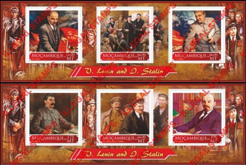 Mozambique 2020 Stalin and Lenin (different a) Counterfeit Illegal Stamp Souvenir Sheets of 3 Mozambique 2020 Stalin and Lenin (different a) Counterfeit Illegal Stamp Souvenir Sheets of 3