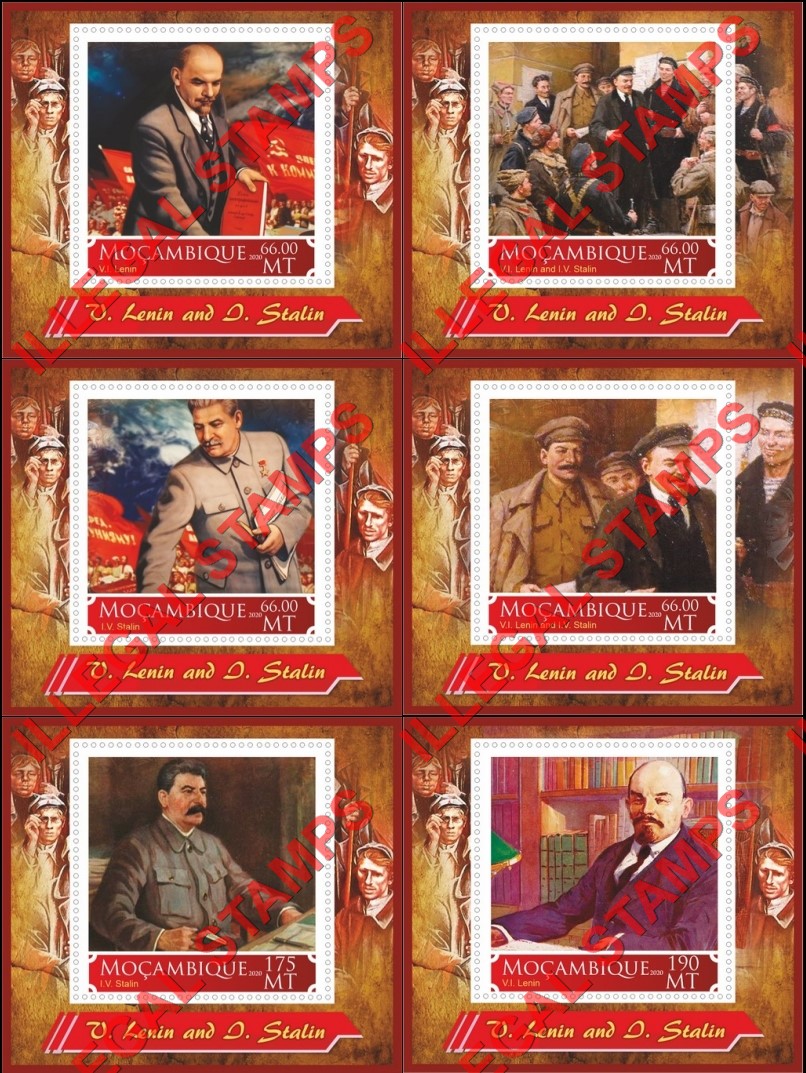Mozambique 2020 Stalin and Lenin (different a) Counterfeit Illegal Stamp Souvenir Sheets of 1 Mozambique 2020 Stalin and Lenin (different a) Counterfeit Illegal Stamp Souvenir Sheets of 1