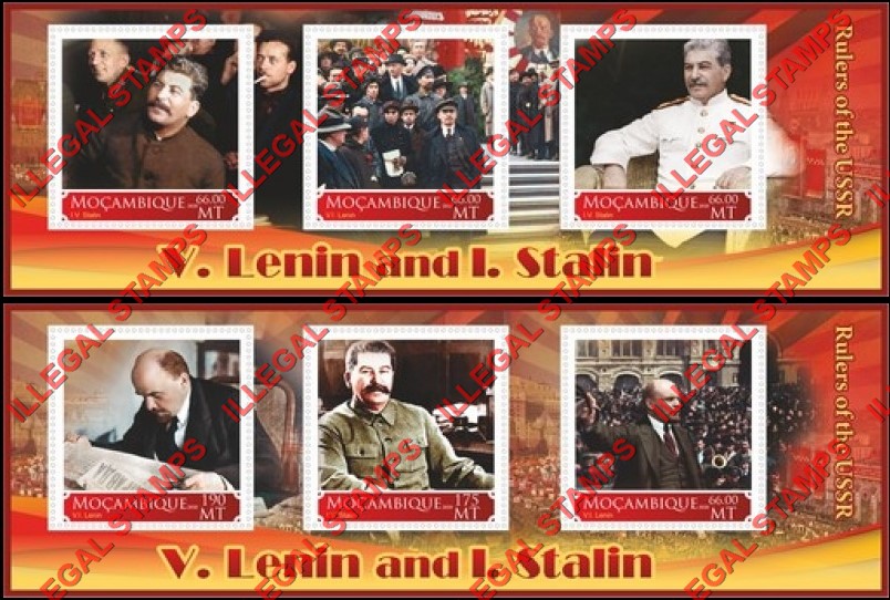 Mozambique 2020 Stalin and Lenin (different b) Counterfeit Illegal Stamp Souvenir Sheets of 3 Mozambique 2020 Stalin and Lenin (different b) Counterfeit Illegal Stamp Souvenir Sheets of 3