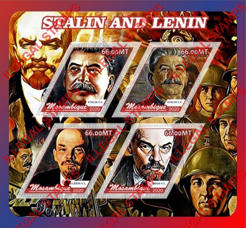 Mozambique 2020 Stalin and Lenin Counterfeit Illegal Stamp Souvenir Sheet of 4 Mozambique 2020 Stalin and Lenin Counterfeit Illegal Stamp Souvenir Sheet of 4
