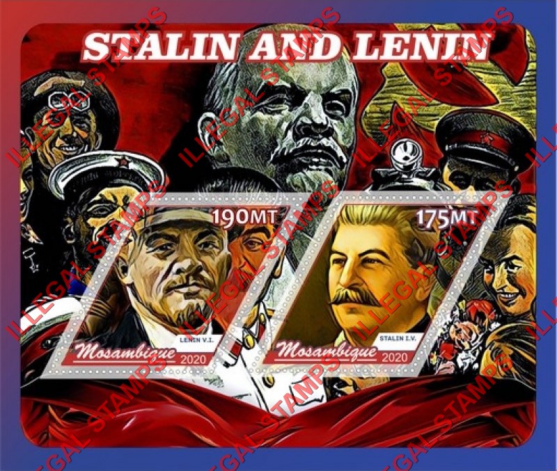 Mozambique 2020 Stalin and Lenin Counterfeit Illegal Stamp Souvenir Sheet of 2 Mozambique 2020 Stalin and Lenin Counterfeit Illegal Stamp Souvenir Sheet of 2