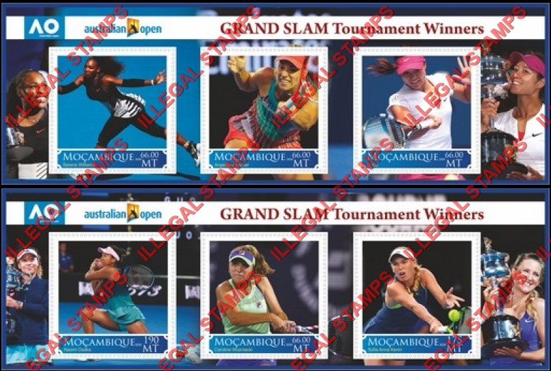 Mozambique 2020 Tennis Australian Open Grand Slam Winners Counterfeit Illegal Stamp Souvenir Sheets of 3 Mozambique 2020 Tennis Australian Open Grand Slam Winners Counterfeit Illegal Stamp Souvenir Sheets of 3
