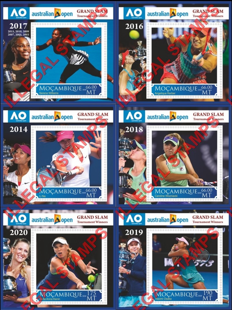 Mozambique 2020 Tennis Australian Open Grand Slam Winners Counterfeit Illegal Stamp Souvenir Sheets of 1 Mozambique 2020 Tennis Australian Open Grand Slam Winners Counterfeit Illegal Stamp Souvenir Sheets of 1