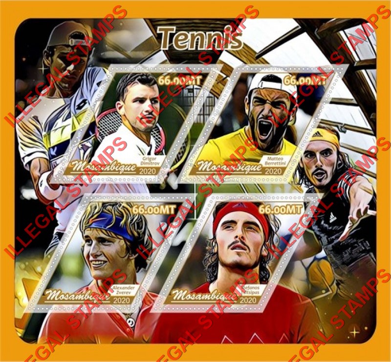 Mozambique 2020 Tennis Players Counterfeit Illegal Stamp Souvenir Sheet of 4 Mozambique 2020 Tennis Players Counterfeit Illegal Stamp Souvenir Sheet of 4
