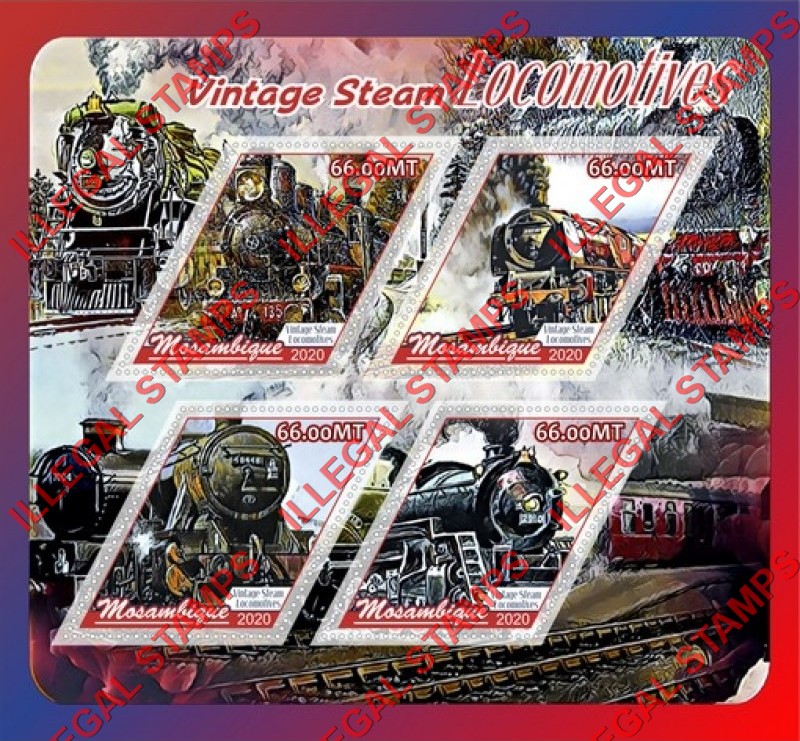 Mozambique 2020 Vintage Steam Locomotives Counterfeit Illegal Stamp Souvenir Sheet of 4 Mozambique 2020 Vintage Steam Locomotives Counterfeit Illegal Stamp Souvenir Sheet of 4