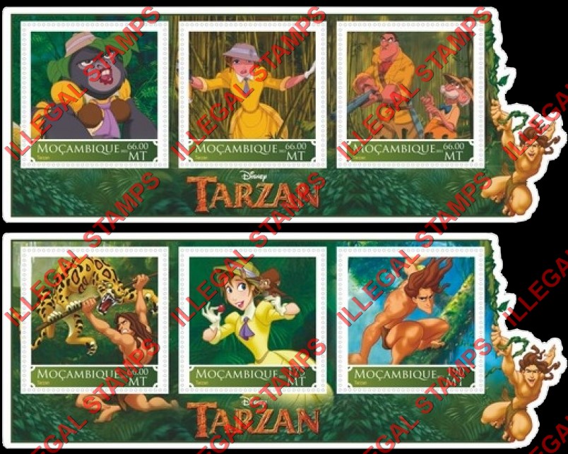 Mozambique 2021 Disney Tarzan Counterfeit Illegal Stamp Souvenir Sheets of 3 Mozambique 2021 Disney Tarzan Counterfeit Illegal Stamp Souvenir Sheets of 3