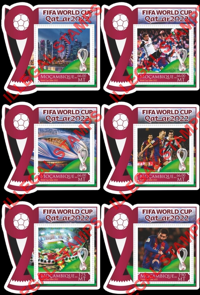 Mozambique 2021 FIFA World Cup Soccer in Qatar in 2022 Counterfeit Illegal Stamp Souvenir Sheets of 1 Mozambique 2021 FIFA World Cup Soccer in Qatar in 2022 Counterfeit Illegal Stamp Souvenir Sheets of 1