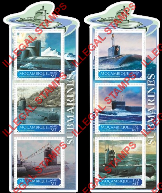 Mozambique 2022 Submarines Counterfeit Illegal Stamp Souvenir Sheets of 3 Mozambique 2022 Submarines Counterfeit Illegal Stamp Souvenir Sheets of 3