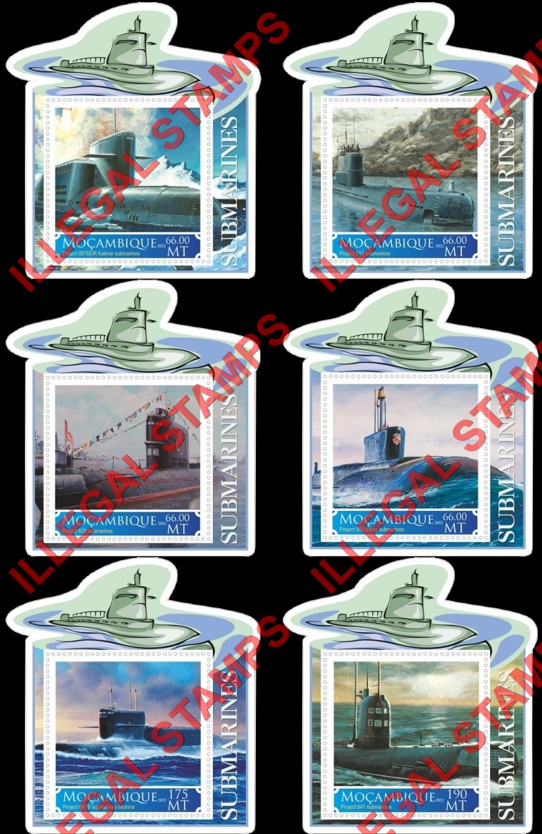 Mozambique 2022 Submarines Counterfeit Illegal Stamp Souvenir Sheets of 1 Mozambique 2022 Submarines Counterfeit Illegal Stamp Souvenir Sheets of 1