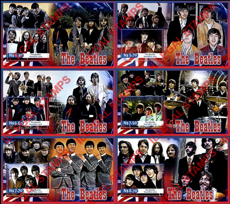 Namibia 2018 The Beatles Illegal Stamp Souvenir Sheets of 1