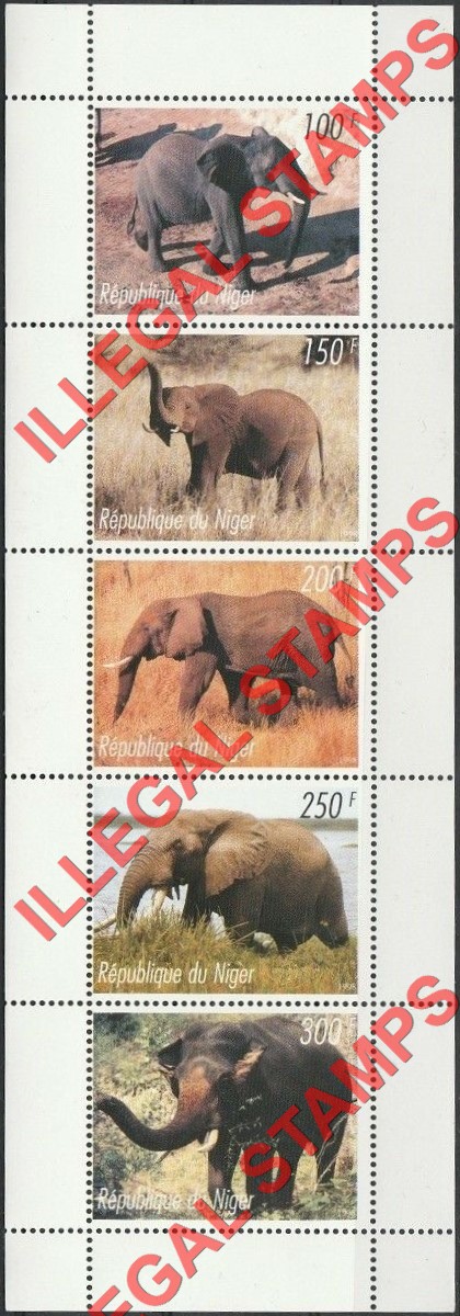 Niger 1998 Elephants Illegal Stamp Souvenir Sheet of 5