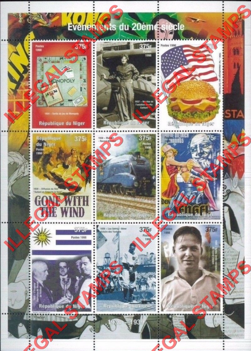 Niger 1998 Events of the 20th Century 375F Illegal Stamp Souvenir Sheets of 9 (Sheet 1)