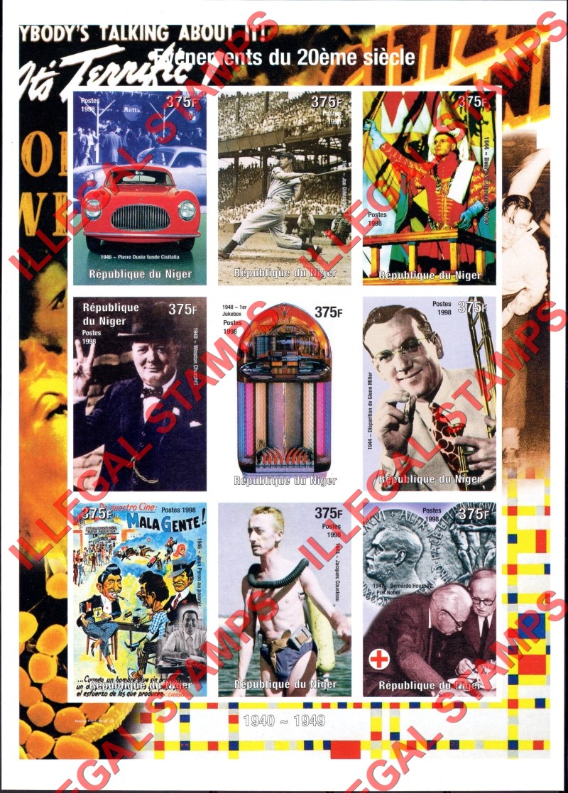 Niger 1998 Events of the 20th Century 375F Illegal Stamp Souvenir Sheets of 9 (Sheet 2)
