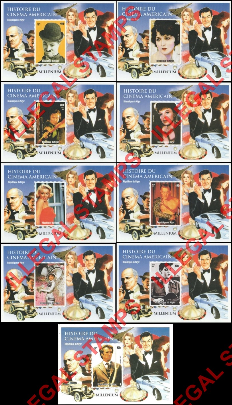 Niger 1999 History of Cinema American Actors Illegal Stamp Souvenir Sheets of 1