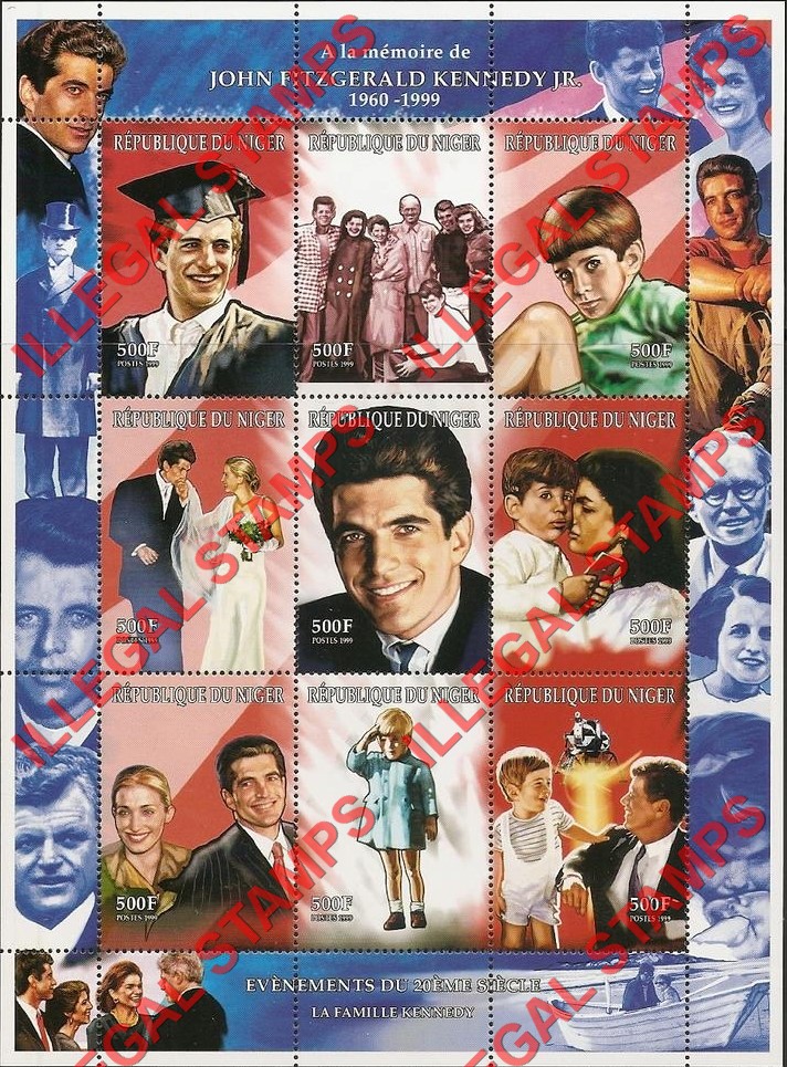 Niger 1999 John F. Kennedy Jr. Illegal Stamp Souvenir Sheet of 9