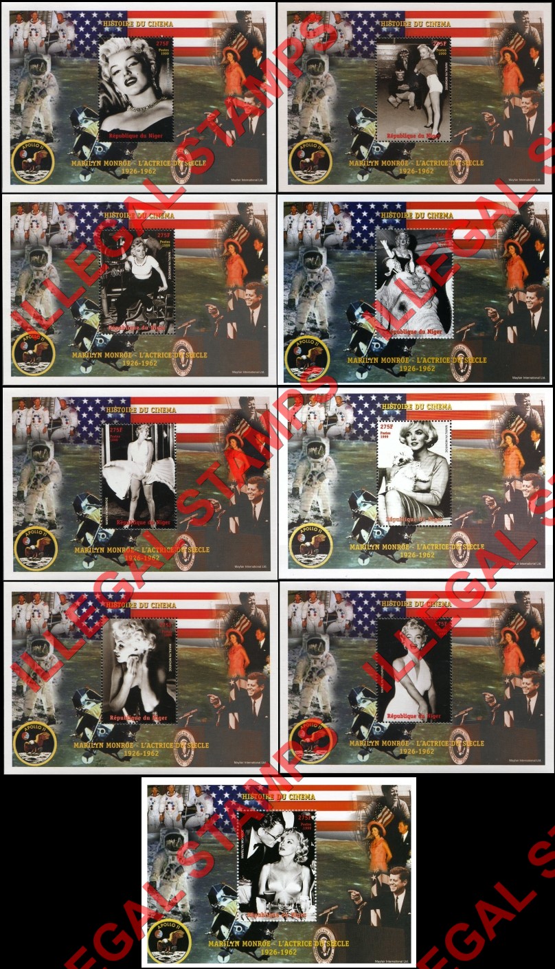 Niger 1999 Marilyn Monroe Illegal Stamp Souvenir Sheets of 1