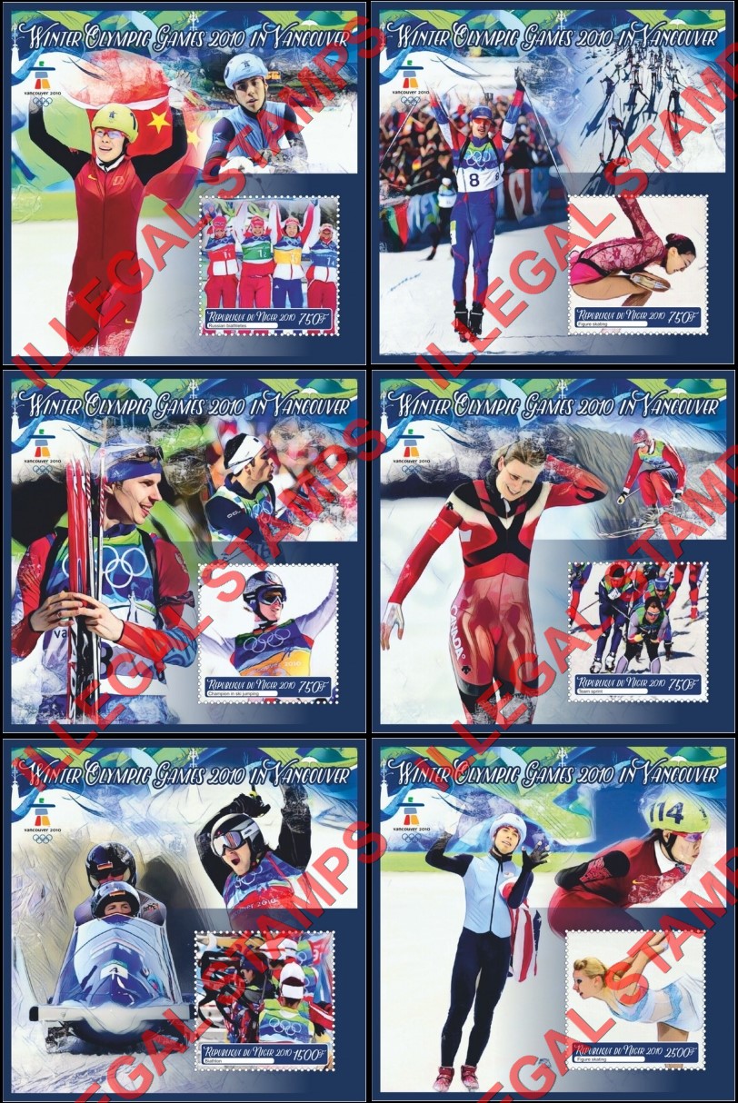 Niger 2010 Winter Olympic Games in Vancouver Illegal Stamp Souvenir Sheets of 1