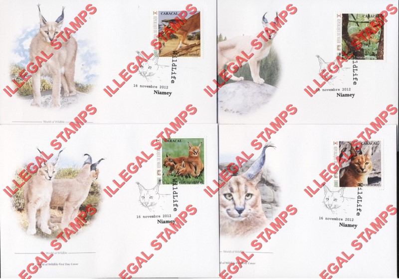 Niger 2012 Animals Caracals WW Illegal Stamp Set of 4 on Fake First Day Covers Niger 2012 Animals Caracals WW Illegal Stamp Set of 4 on Fake First Day Covers