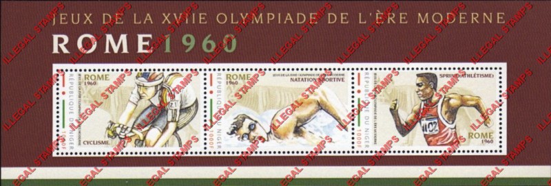 Niger 2012 Modern Era Olympics Rome 1960 Illegal Stamp Souvenir Sheet of 3 Niger 2012 Modern Era Olympics Rome 1960 Illegal Stamp Souvenir Sheet of 3