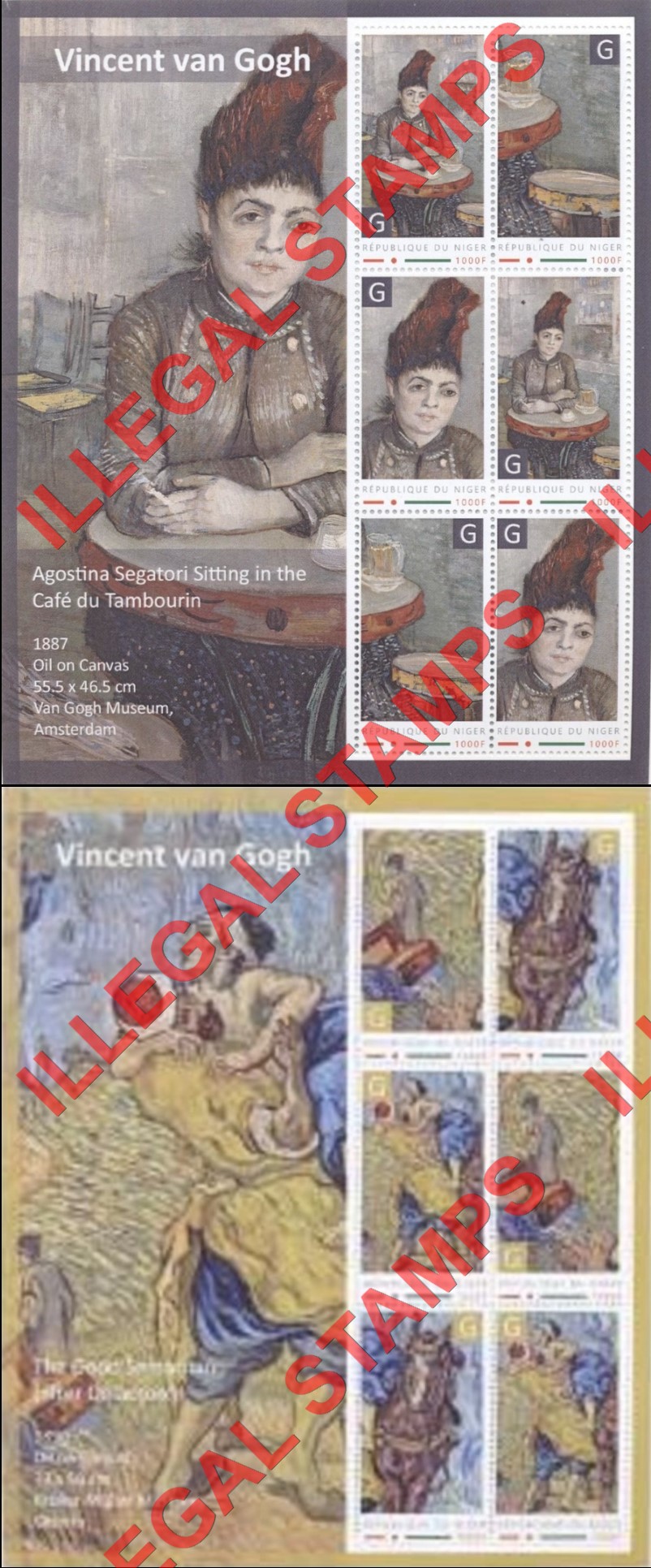 Niger 2012 Paintings by Vincent Van Gogh Illegal Stamp Souvenir Sheets of 6 Niger 2012 Paintings by Vincent Van Gogh Illegal Stamp Souvenir Sheets of 6