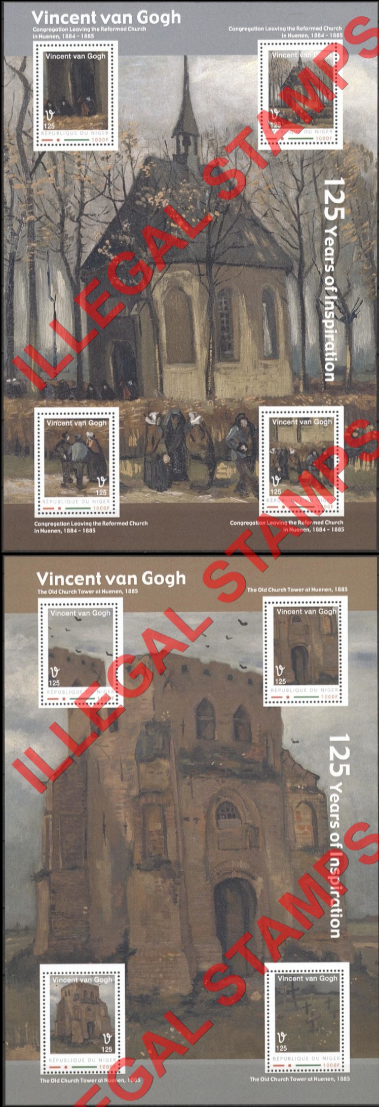 Niger 2012 Paintings by Vincent Van Gogh Illegal Stamp Souvenir Sheets of 4 (Part 1) Niger 2012 Paintings by Vincent Van Gogh Illegal Stamp Souvenir Sheets of 4 (Part 1)