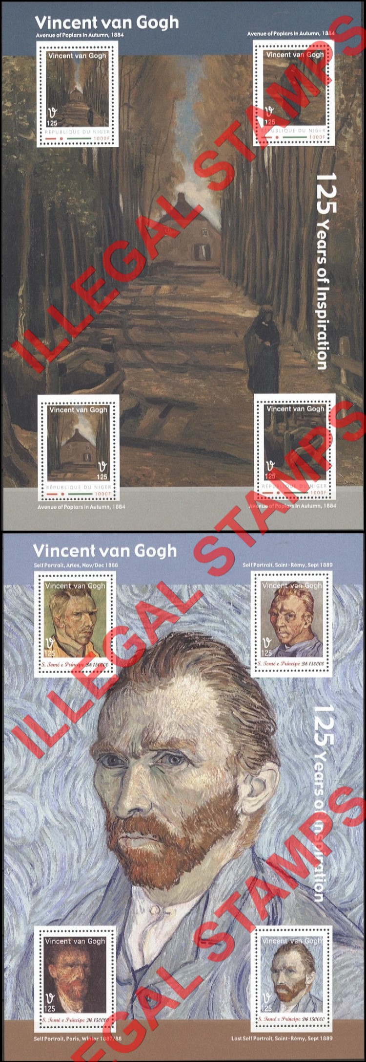 Niger 2012 Paintings by Vincent Van Gogh Illegal Stamp Souvenir Sheets of 4 (Part 2) Niger 2012 Paintings by Vincent Van Gogh Illegal Stamp Souvenir Sheets of 4 (Part 2)