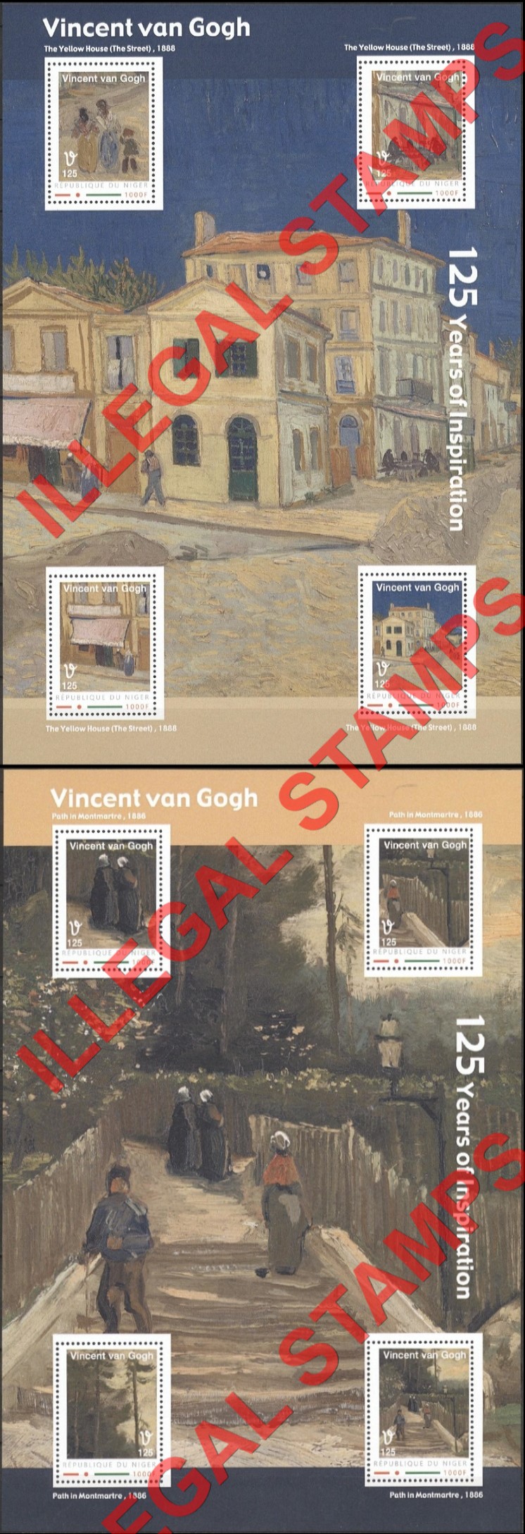 Niger 2012 Paintings by Vincent Van Gogh Illegal Stamp Souvenir Sheets of 4 (Part 3) Niger 2012 Paintings by Vincent Van Gogh Illegal Stamp Souvenir Sheets of 4 (Part 3)