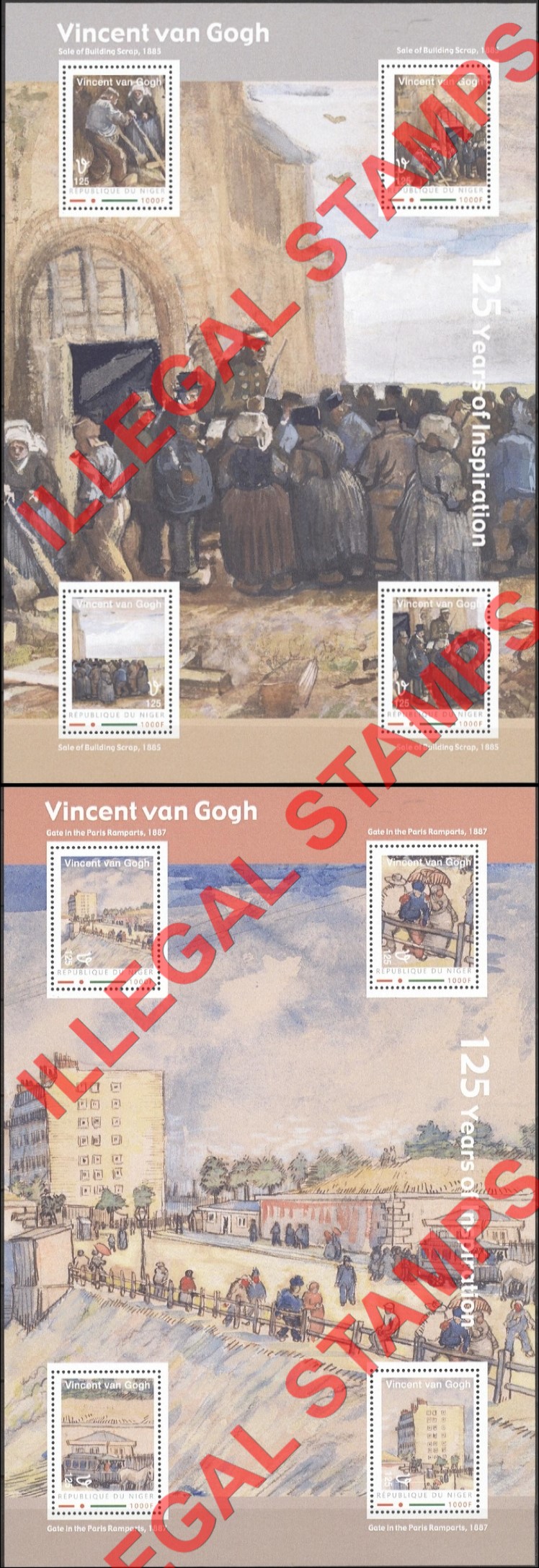 Niger 2012 Paintings by Vincent Van Gogh Illegal Stamp Souvenir Sheets of 4 (Part 4) Niger 2012 Paintings by Vincent Van Gogh Illegal Stamp Souvenir Sheets of 4 (Part 4)