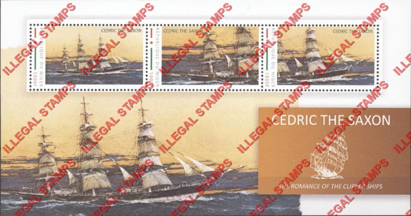 Niger 2012 Sailing Ships Cedric the Saxon Illegal Stamp Souvenir Sheet of 3 Niger 2012 Sailing Ships Cedric the Saxon Illegal Stamp Souvenir Sheet of 3