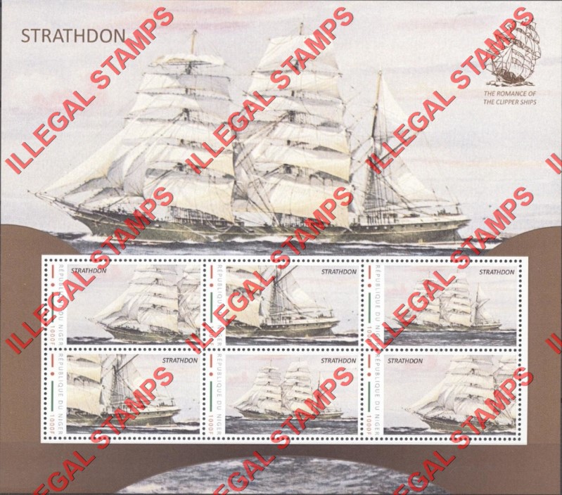 Niger 2012 Sailing Ships Strathdon Illegal Stamp Souvenir Sheet of 6 Niger 2012 Sailing Ships Strathdon Illegal Stamp Souvenir Sheet of 6
