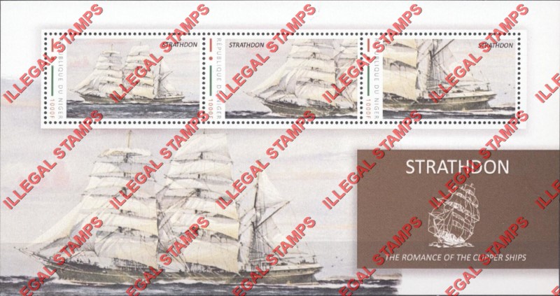 Niger 2012 Sailing Ships Strathdon Illegal Stamp Souvenir Sheet of 3 Niger 2012 Sailing Ships Strathdon Illegal Stamp Souvenir Sheet of 3