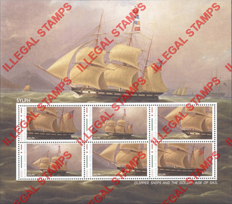 Niger 2012 Sailing Ships Sylph Illegal Stamp Souvenir Sheet of 6 Niger 2012 Sailing Ships Sylph Illegal Stamp Souvenir Sheet of 6