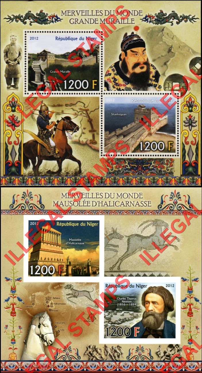 Niger 2012 Wonders of the World Illegal Stamp Souvenir Sheets of 2 (Part 1) Niger 2012 Wonders of the World Illegal Stamp Souvenir Sheets of 2 (Part 1)