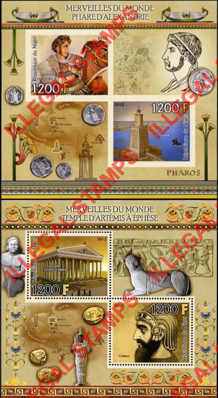 Niger 2012 Wonders of the World Illegal Stamp Souvenir Sheets of 2 (Part 2) Niger 2012 Wonders of the World Illegal Stamp Souvenir Sheets of 2 (Part 2)