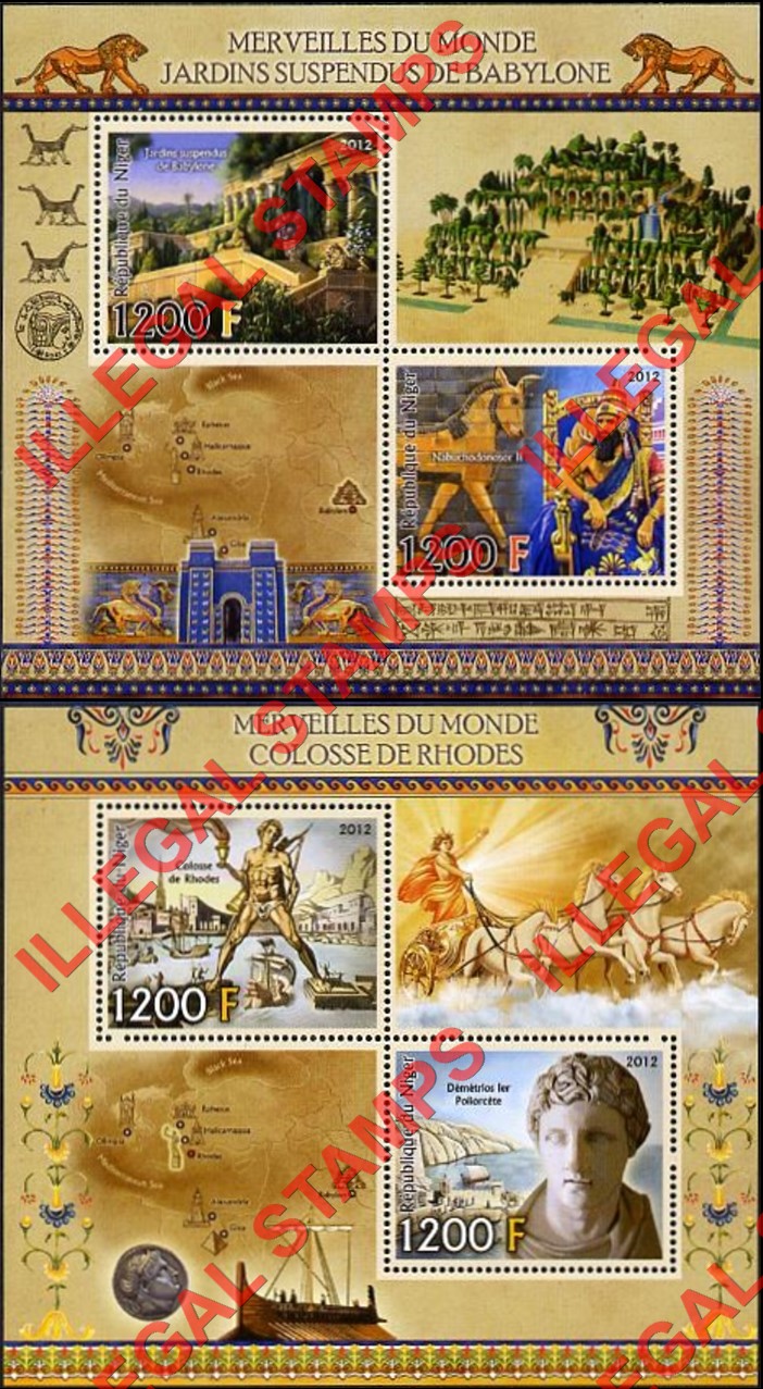 Niger 2012 Wonders of the World Illegal Stamp Souvenir Sheets of 2 (Part 3) Niger 2012 Wonders of the World Illegal Stamp Souvenir Sheets of 2 (Part 3)