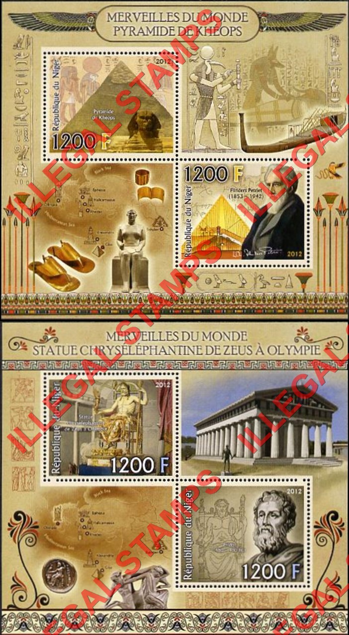 Niger 2012 Wonders of the World Illegal Stamp Souvenir Sheets of 2 (Part 4) Niger 2012 Wonders of the World Illegal Stamp Souvenir Sheets of 2 (Part 4)