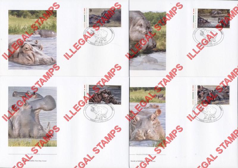 Niger 2013 Animals Hippopatamus WW Illegal Stamp Set of 4 on Fake First Day Covers Niger 2013 Animals Hippopatamus WW Illegal Stamp Set of 4 on Fake First Day Covers