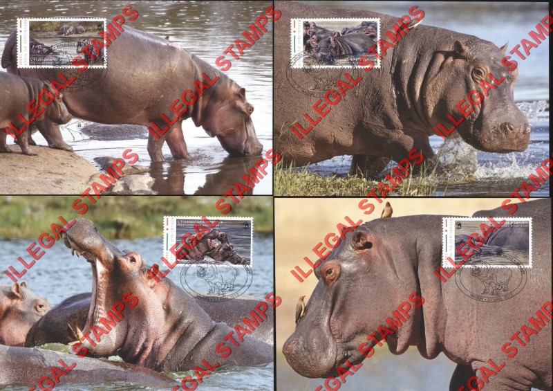 Niger 2013 Animals Hippopatamus WW Illegal Stamp Set of 4 on Fake First Day Cancel Postcards Niger 2013 Animals Hippopatamus WW Illegal Stamp Set of 4 on Fake First Day Cancel Postcards