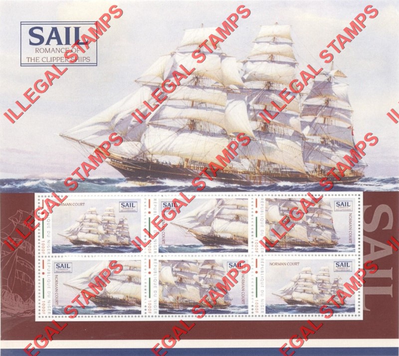 Niger 2013 Sailing Ships Norman Court Illegal Stamp Souvenir Sheet of 6 Niger 2013 Sailing Ships Norman Court Illegal Stamp Souvenir Sheet of 6