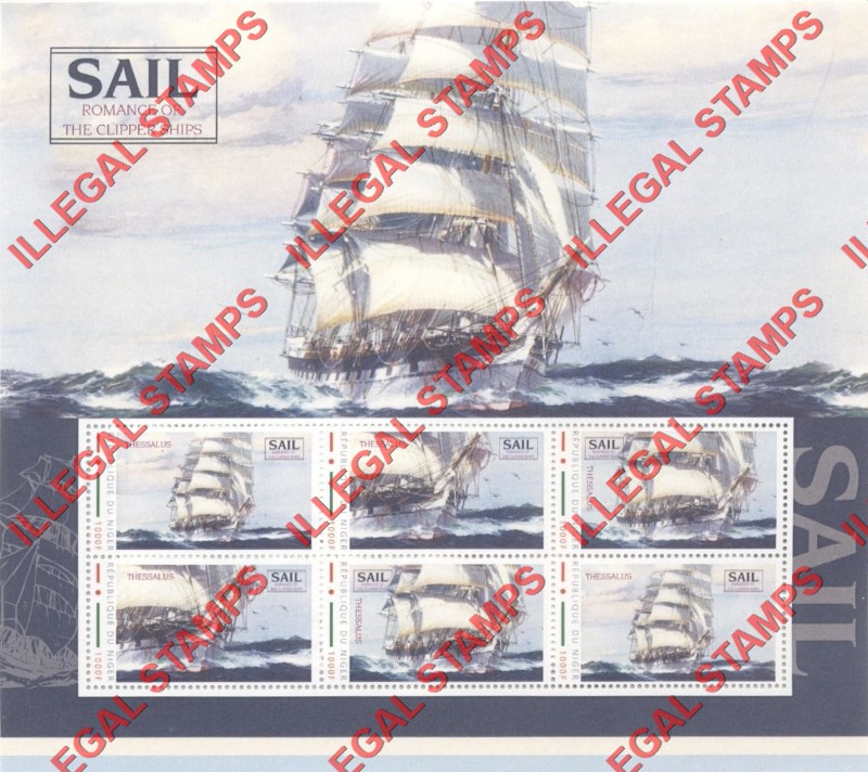 Niger 2013 Sailing Ships Thessalus Illegal Stamp Souvenir Sheet of 6 Niger 2013 Sailing Ships Thessalus Illegal Stamp Souvenir Sheet of 6