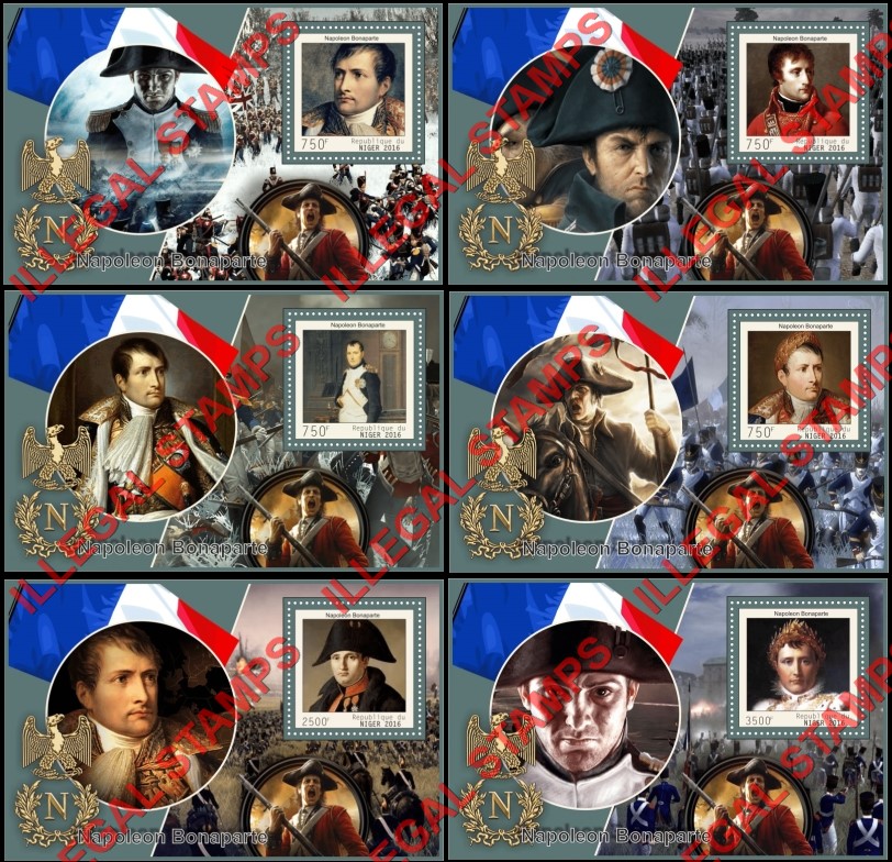 Niger 2016 Napoleon Bonaparte Illegal Stamp Souvenir Sheets of 1
