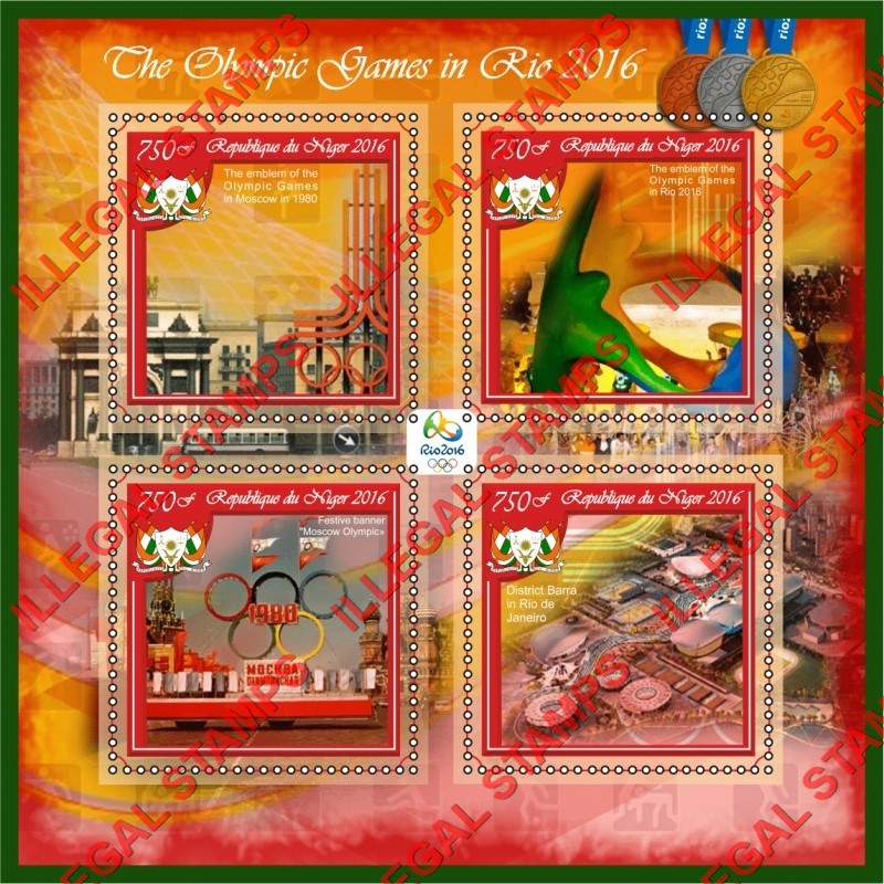 Niger 2016 Olympic Games in Rio Illegal Stamp Souvenir Sheet of 4
