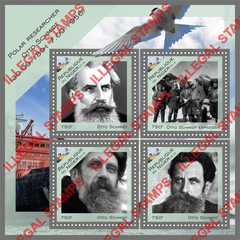 Niger 2016 Otto Schmidt Polar Researcher Illegal Stamp Souvenir Sheet of 4
