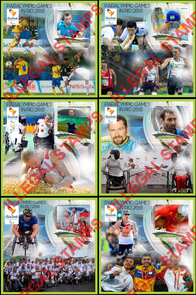 Niger 2016 Paralympic Games in Rio Illegal Stamp Souvenir Sheets of 1