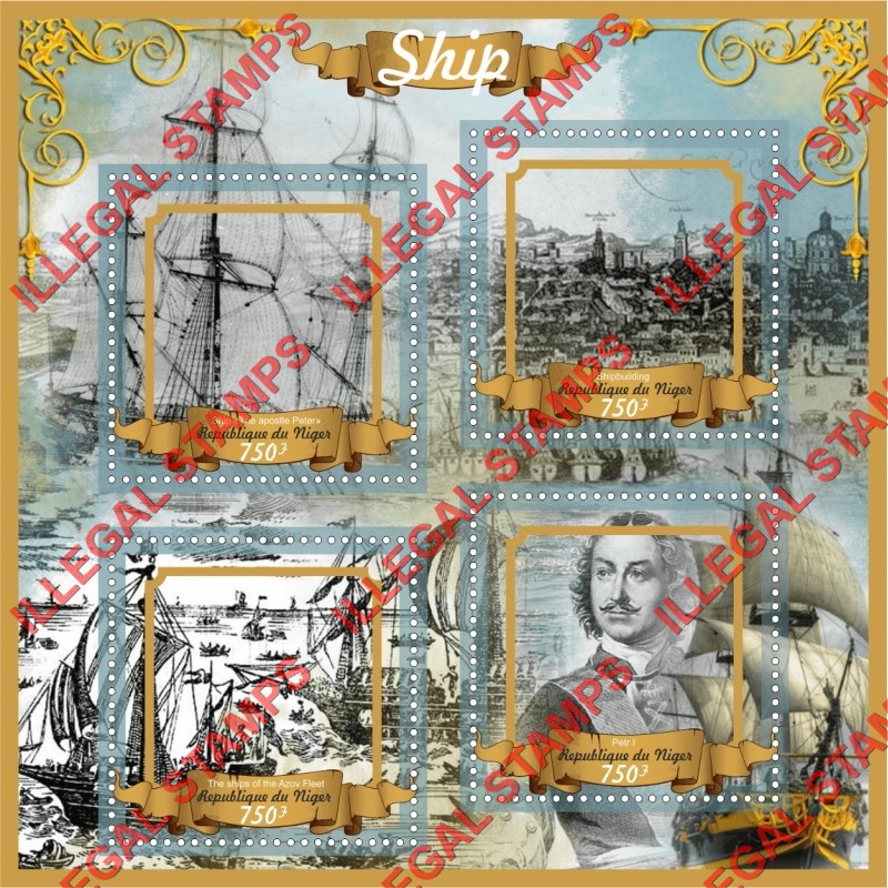 Niger 2016 Sailing Ships Azoz Fleet Peter I Illegal Stamp Souvenir Sheet of 4
