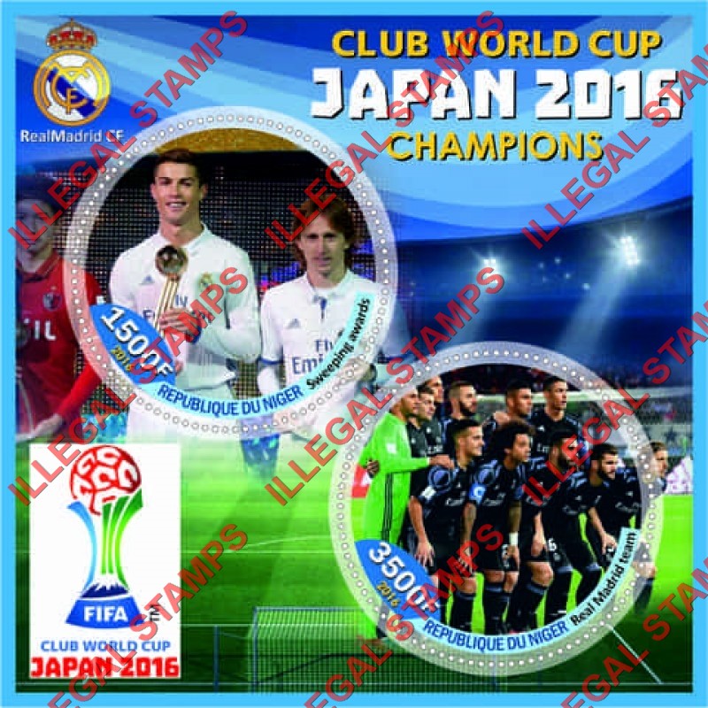 Niger 2016 World Cup Soccer Champions Illegal Stamp Souvenir Sheet of 2