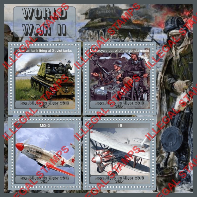 Niger 2016 World War II Illegal Stamp Souvenir Sheet of 4
