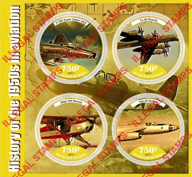 Niger 2017 Aviation History in the 1950's Illegal Stamp Souvenir Sheet of 4