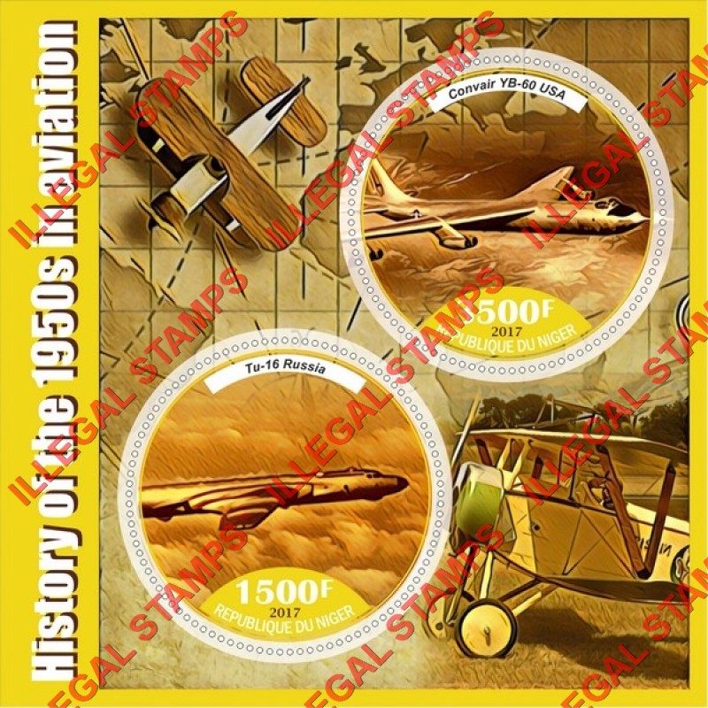 Niger 2017 Aviation History in the 1950's Illegal Stamp Souvenir Sheet of 2